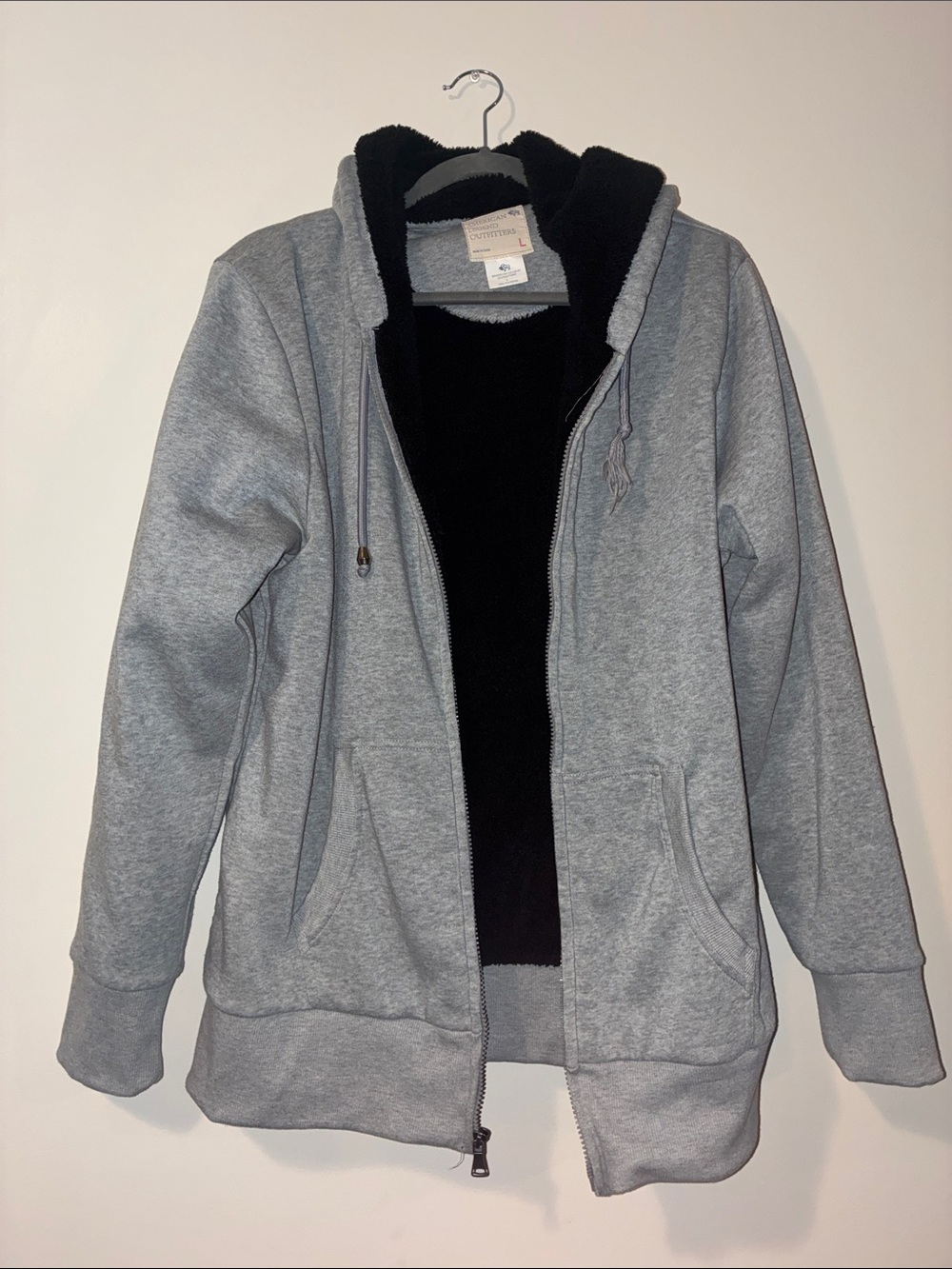Men's Grey Zip-Up Bomber Jacket with Black Sherpa Lining